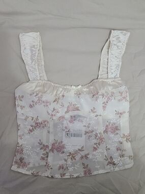 Princess Polly Mallorca White Floral Coquette Crop Top Sz 0